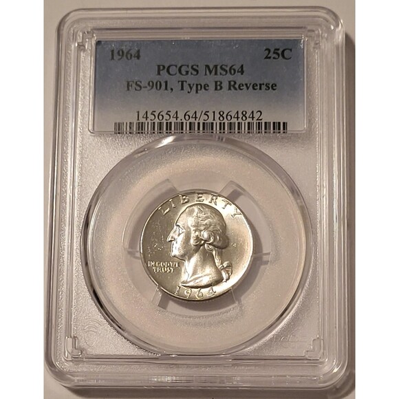 1964 Washington Quarter Type B Reverse Variety FS-901 MS64 PCGS - Picture 1 of 4